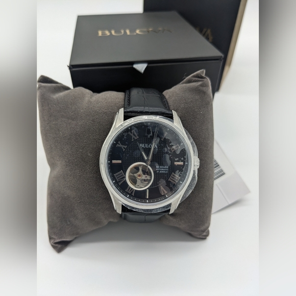 Bulova Other - NIB Bulova Men's Classic Wilton Automatic Black Dial Leather Band Watch 96A217